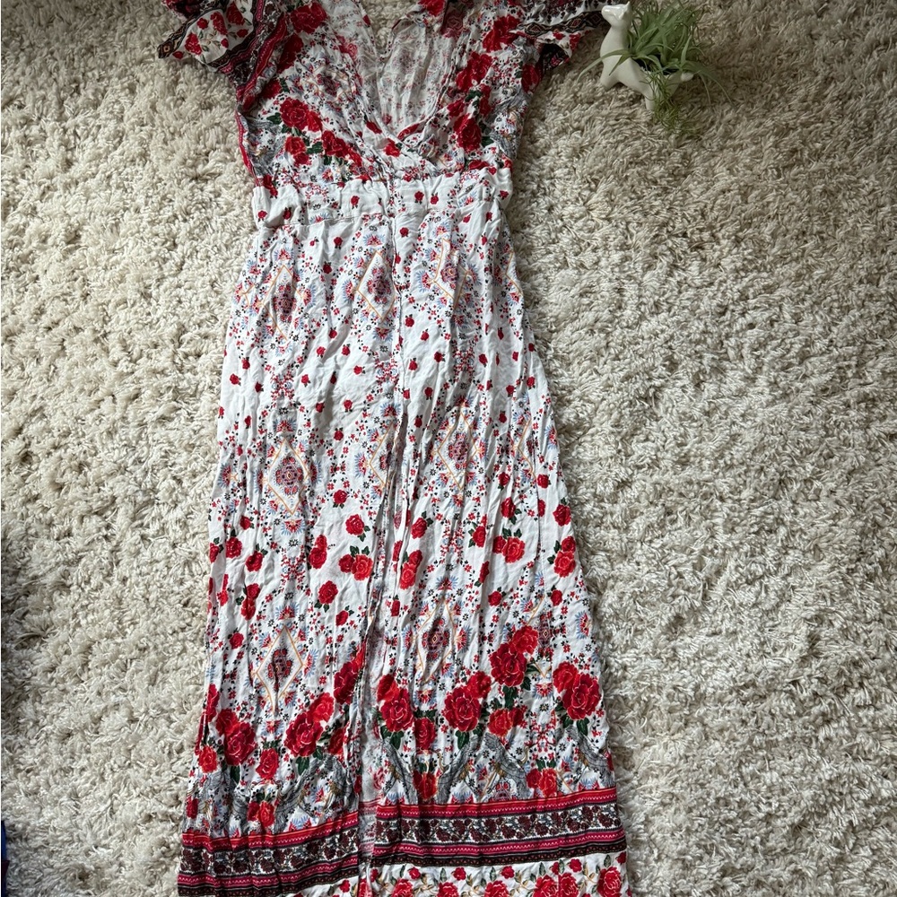Derek Heart Cream Maxi Sundress with Flutter Sleeves and Sweetheart Neckline
